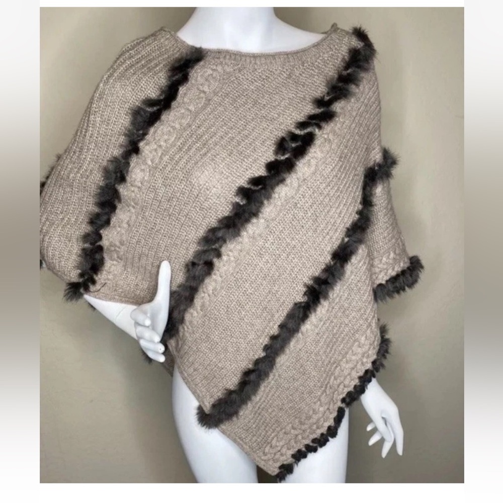 CACHE BROWN FAUX FUR WOOL BLEND PONCHO XS/S NWOT